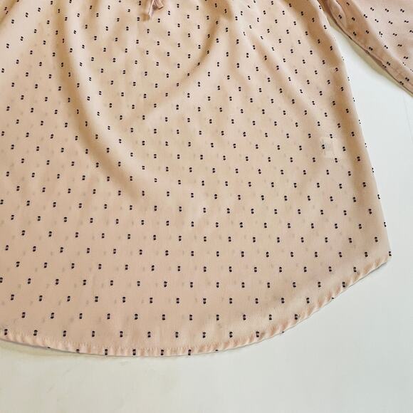 Elle Peach Whip Polka Dot Tie Neck Long Sleeve Sheer Chiffon Career Top Blouse S - Picture 7 of 10